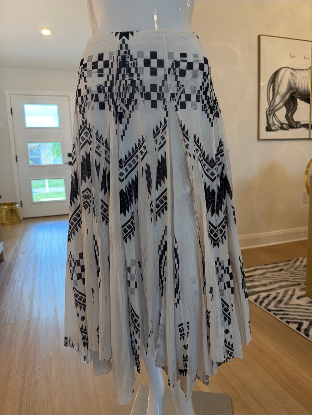 Black & White Geometric Midi Skirt